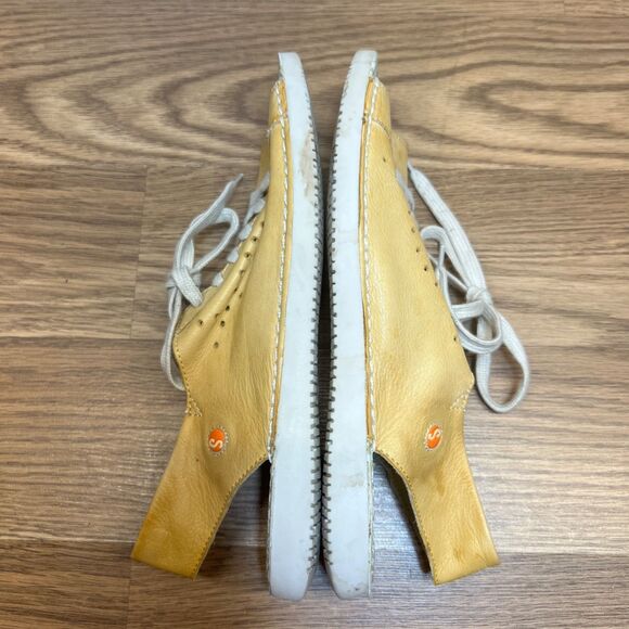 Softinos By Fly London Shoes Womens Sz 38 Yellow Lace Up Peep Toe Shoes Comfort - Picture 2 of 10